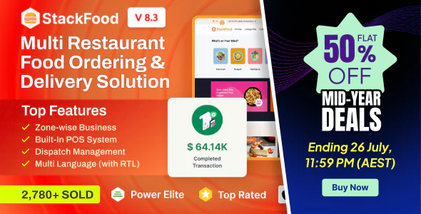 StackFood Multi Restaurant - Food Delivery App with Laravel Admin and Restaurant Panel