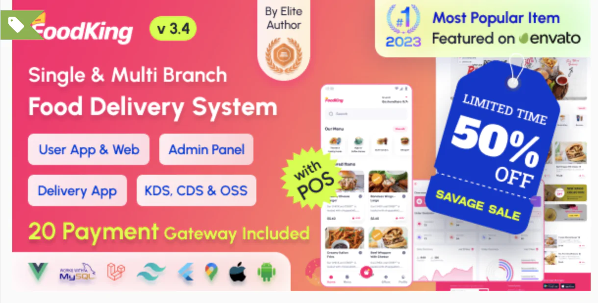 FoodKing - Restaurant Food Delivery System with Admin Panel & Delivery Man App | Restaurant POS