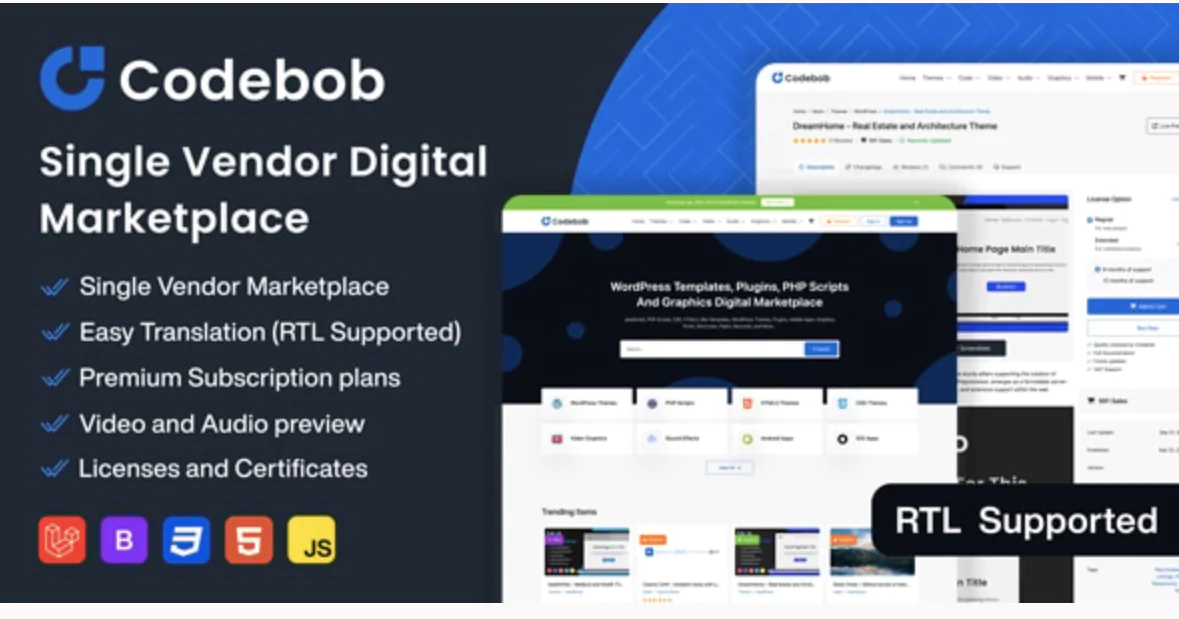 Codebob - Single-Vendor Digital Marketplace (SAAS)